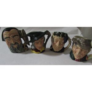 Royal Doulton miniature Toby character jug Merlin, Pied Pipper, Poacher, Bacckus